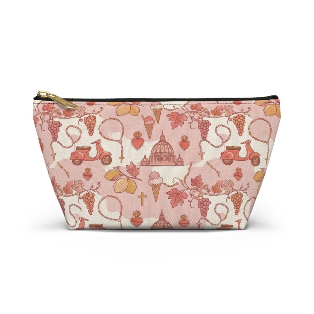 Vintage Rome Travel Pattern Accessory Pouch | T-Bottom Makeup Bag