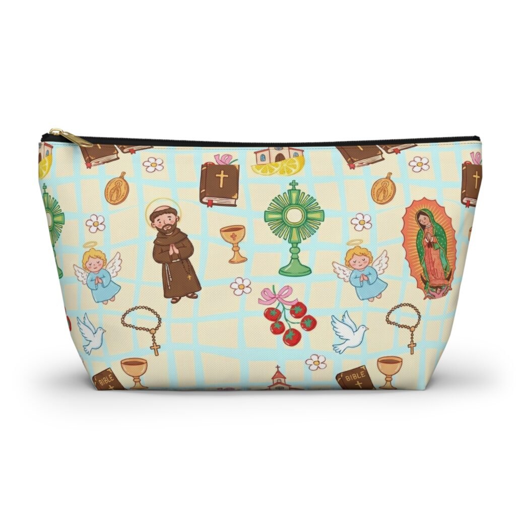 Catholic Saints Pattern Accessory Pouch | T-Bottom Zipper Pouch