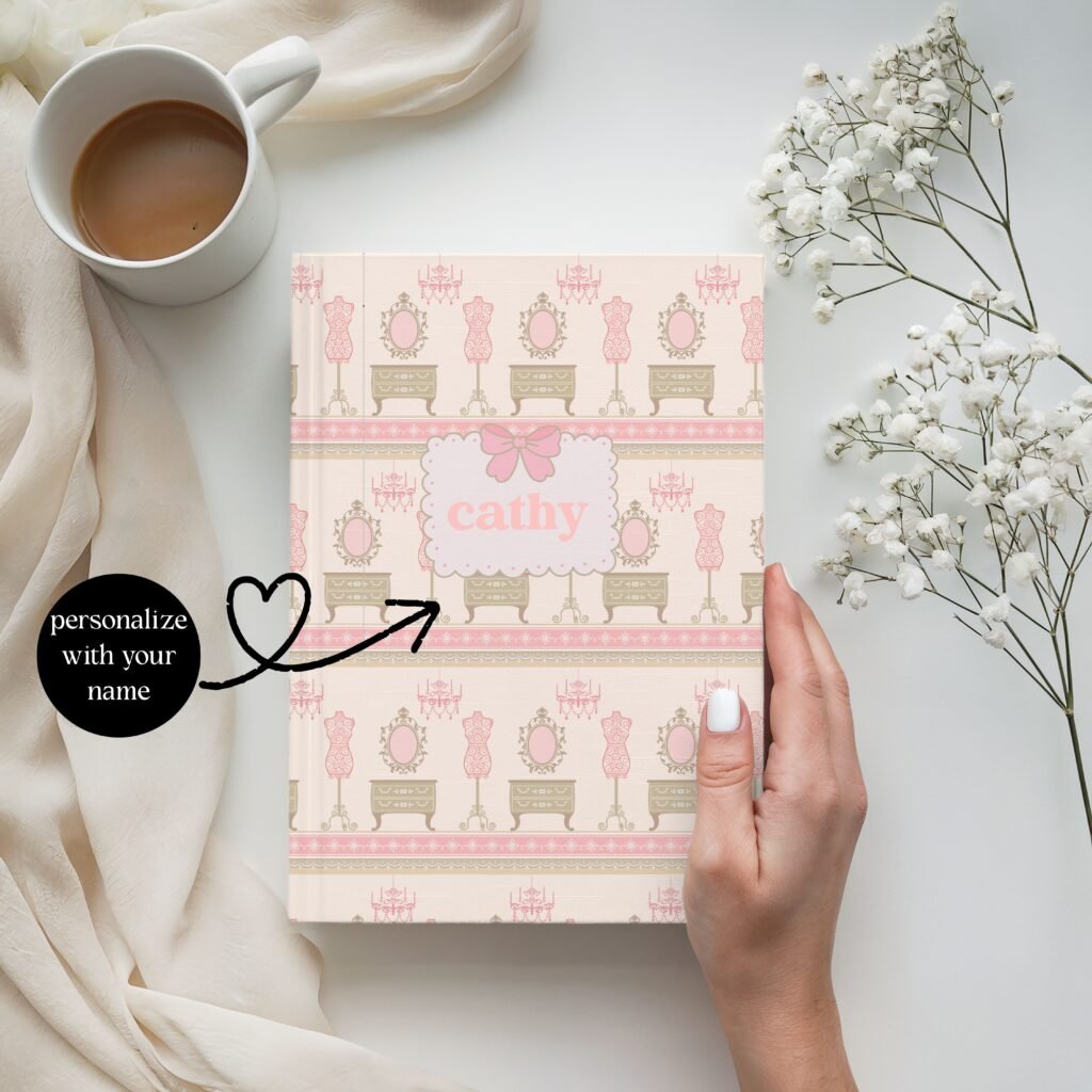 Vintage Parisian Pink Journal Personalized Feminine Hardcover Notebook