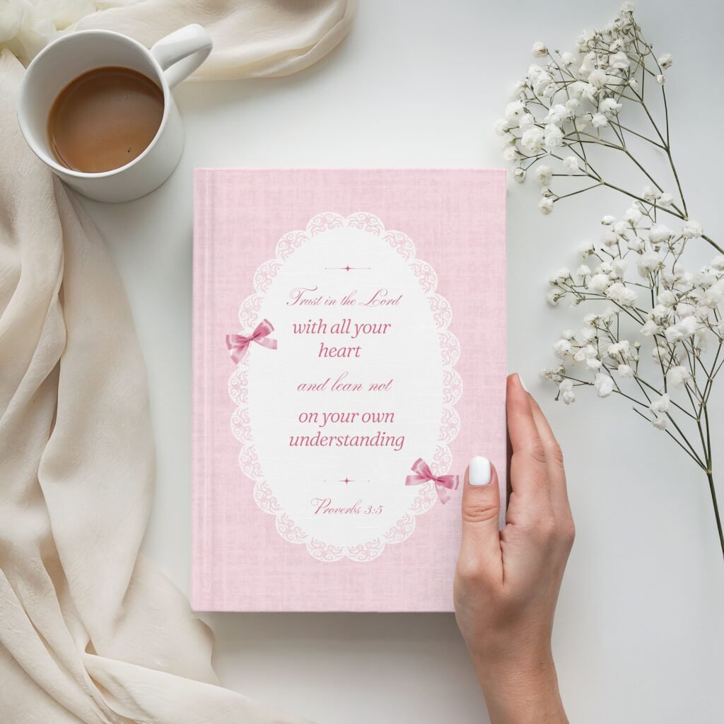 Faithful Proverbs 3:5 Hardcover Journal, Feminine Theme, Catholic Gift, Pink Lace Notebook, Matte Diary