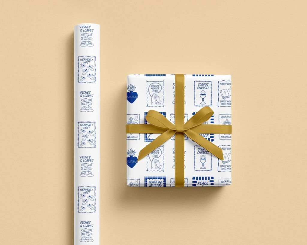 La Dolce Vita Catholic Icons Wrapping Papers | Mediterranean Blue Pattern