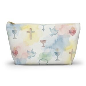 Watercolor Sacred Symbols Accessory Pouch | Cross Dove Chalice Rosary