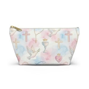 Watercolor Christian symbols accessory pouch | Dove, Cross, Chalice, Rosary